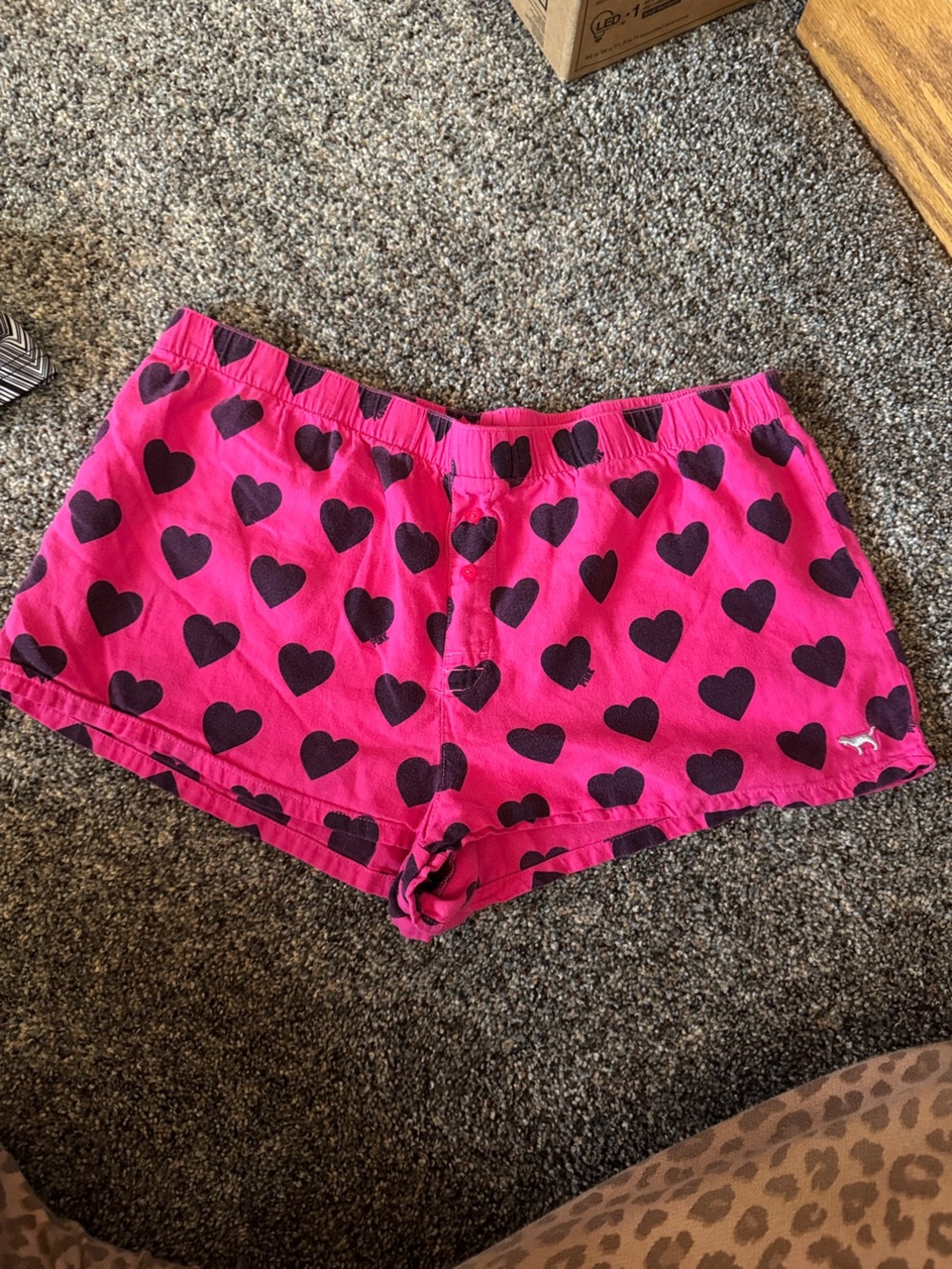 PINK Victoria's Secret Hot Pink Shorts with Black Hearts